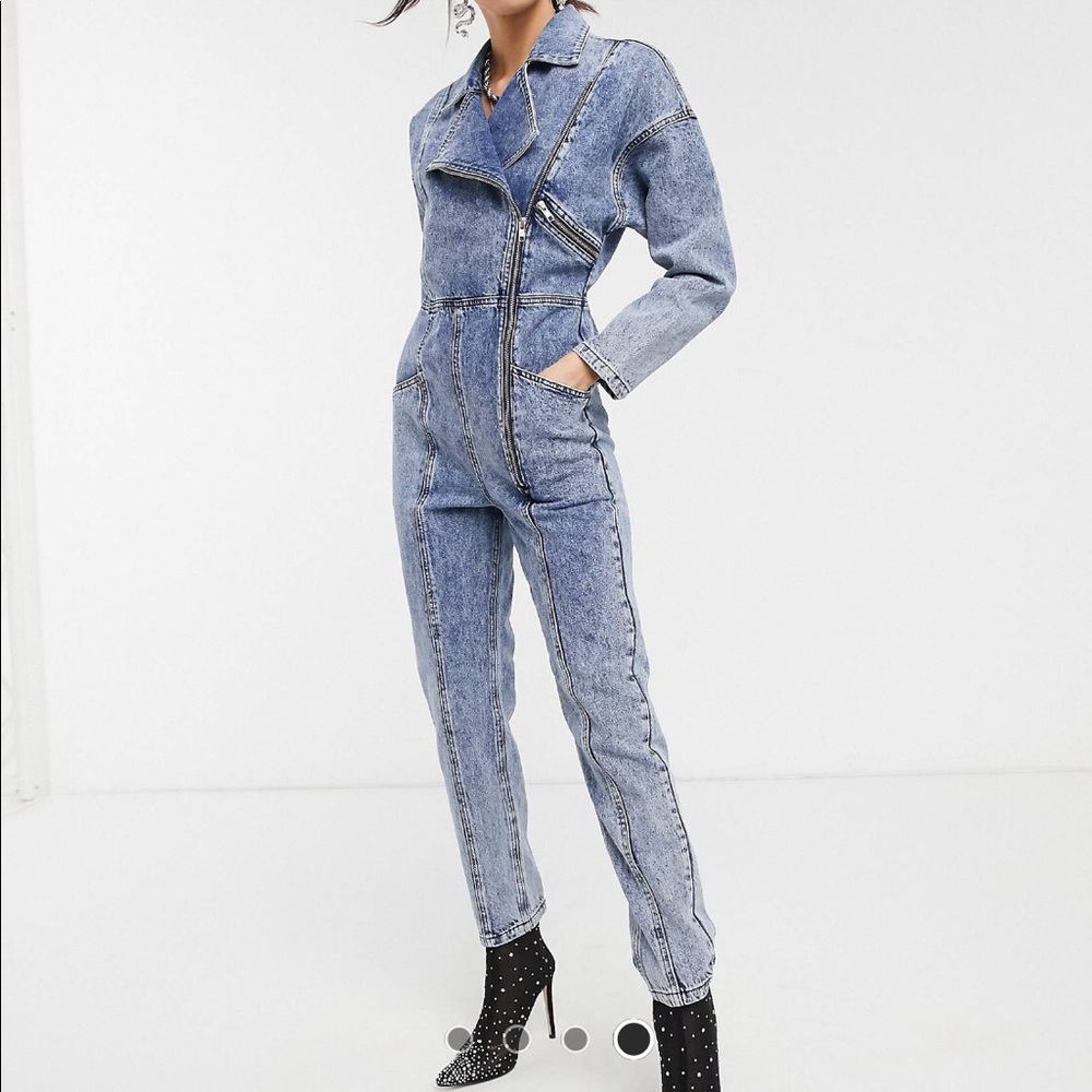 ASOS DESIGN denim acid wash biker boiler suit